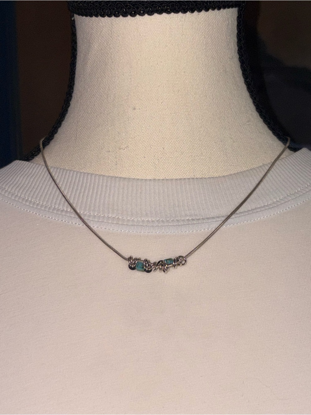 Silver Necklace with Turquoise Accent Beads